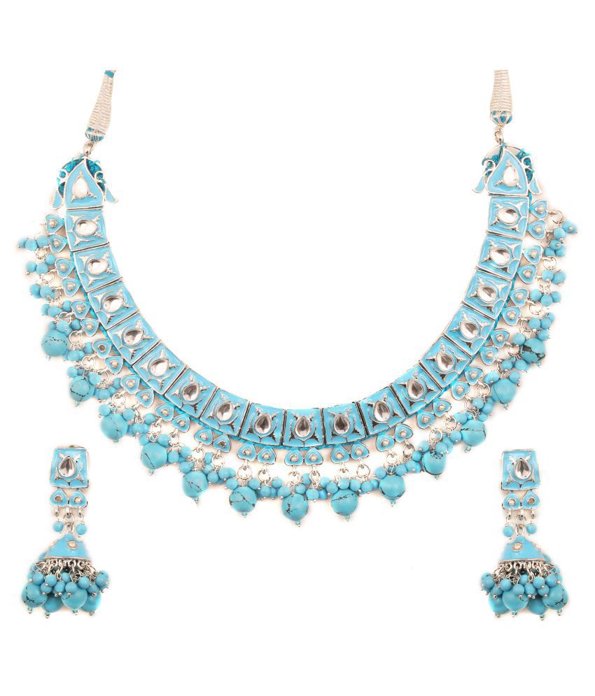 Touchstone Royal Meena Collection Indian Bollywood Fantastically Created Traditional Meenakari Enamel Faux Pearls Designer Jewelry Choker Set for Women in Gold Tone. 
