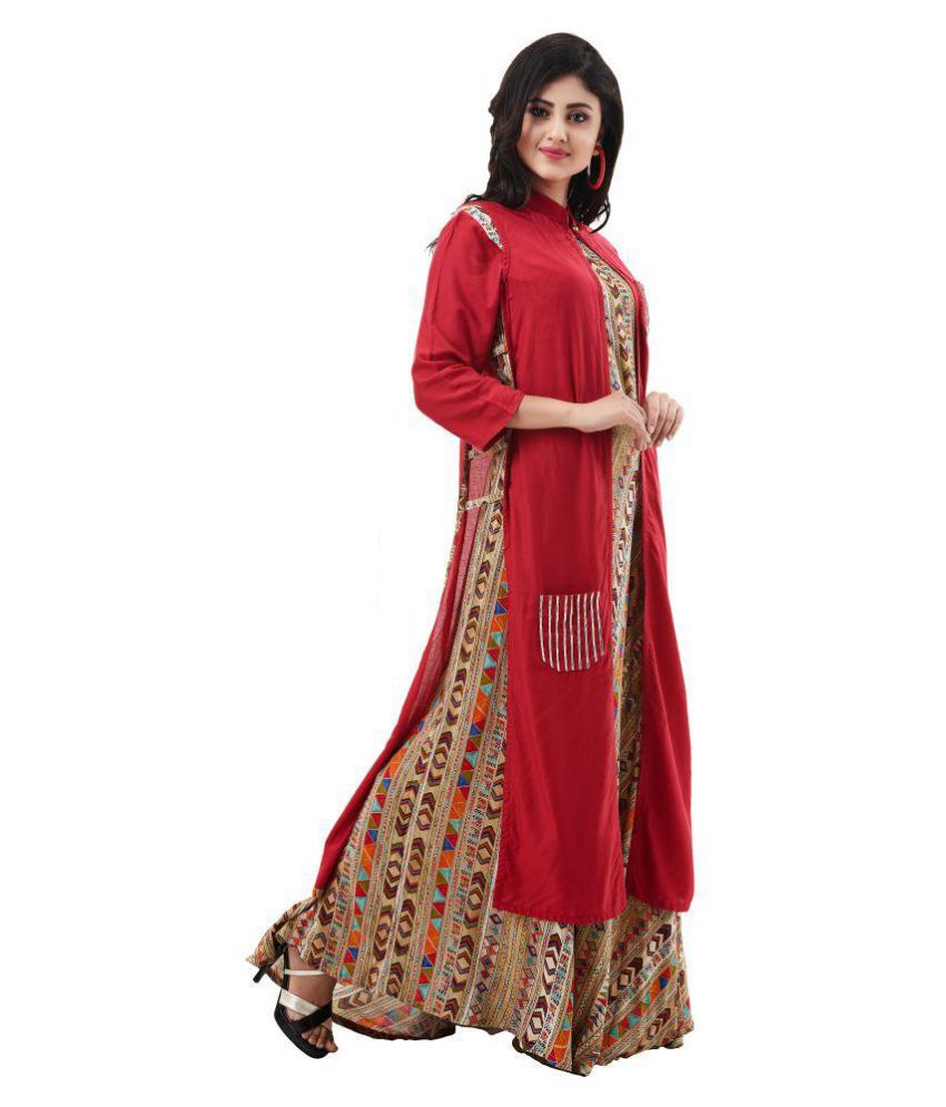 Fida Cotton Red Gown - Buy Fida Cotton Red Gown Online at Best Prices ...