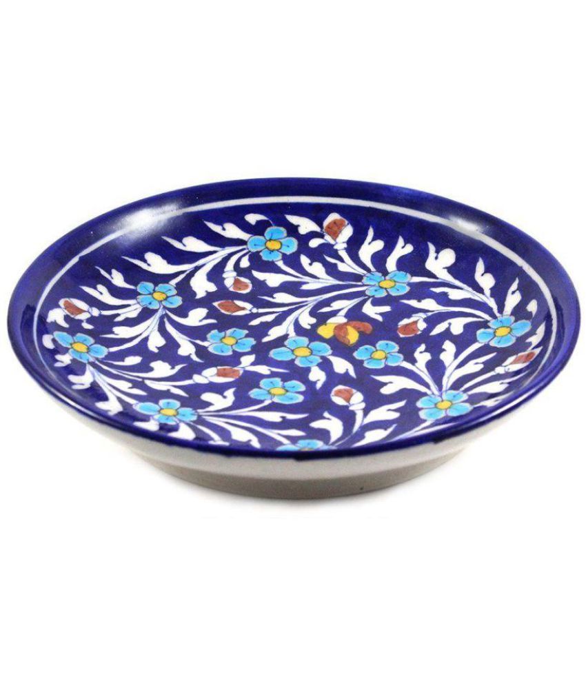 India Meets India Ceramic Blue Pottery Art Round