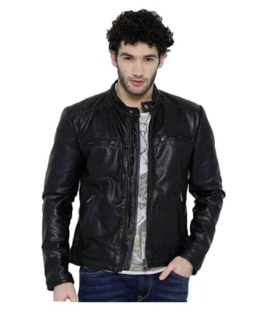 MOZRI Black Leather Jacket - Buy MOZRI Black Leather Jacket Online at ...