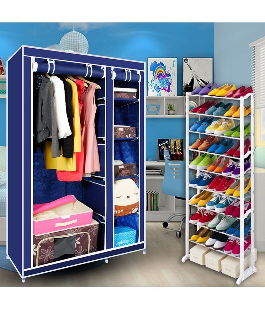 Elegant DoubleSided Foldable Canvas Wardrobe Almirah Cupboard with