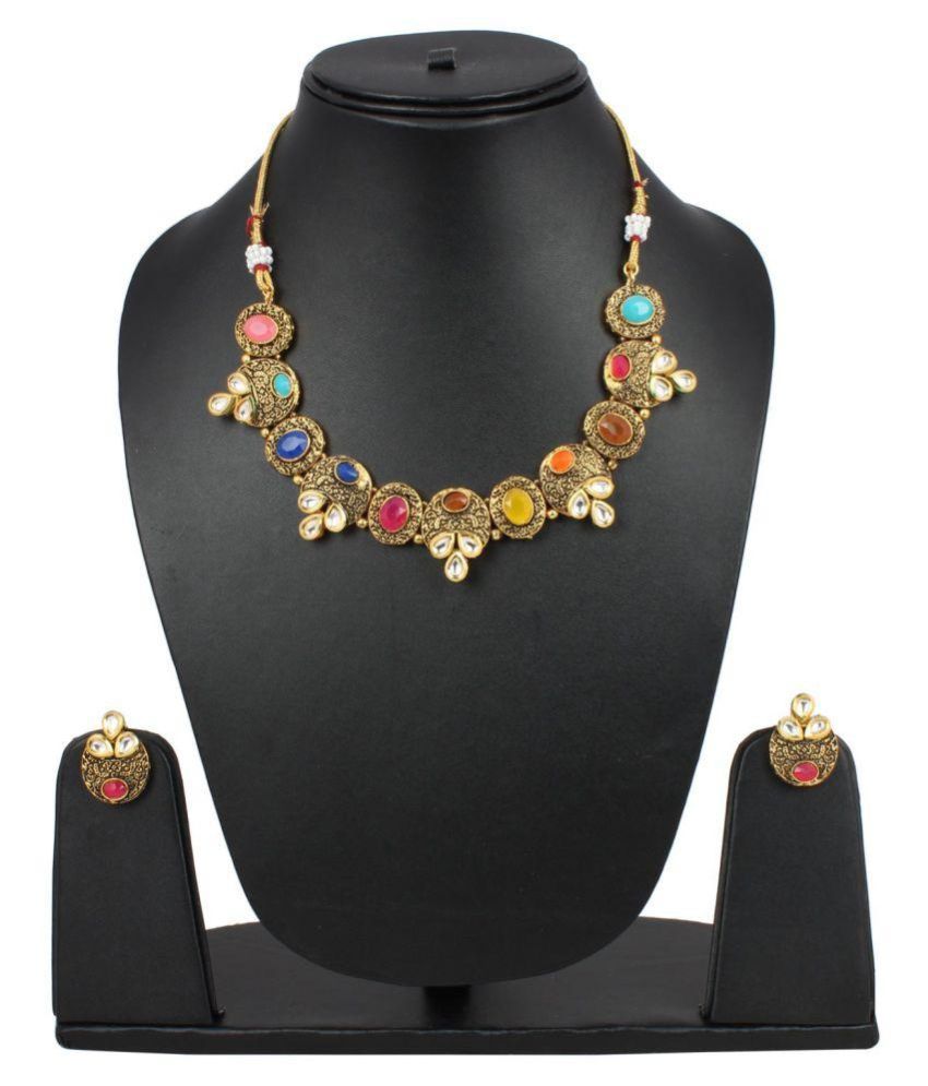 FJ STYLE LATEST DESIGN MULTICOLOUR NECKLACE SET IN ONYX COLOURED AND