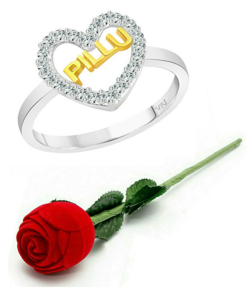     			Vighnaharta My Love "PILLU" CZ Rhodium Plated Alloy Ring with Rose Ring Box for Women and Girls - [VFJ1299ROSE10]