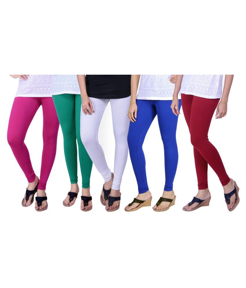     			TCG Combo of 5 Leggings Maroon, Sky Blue, Pink, Green & White_GL511
