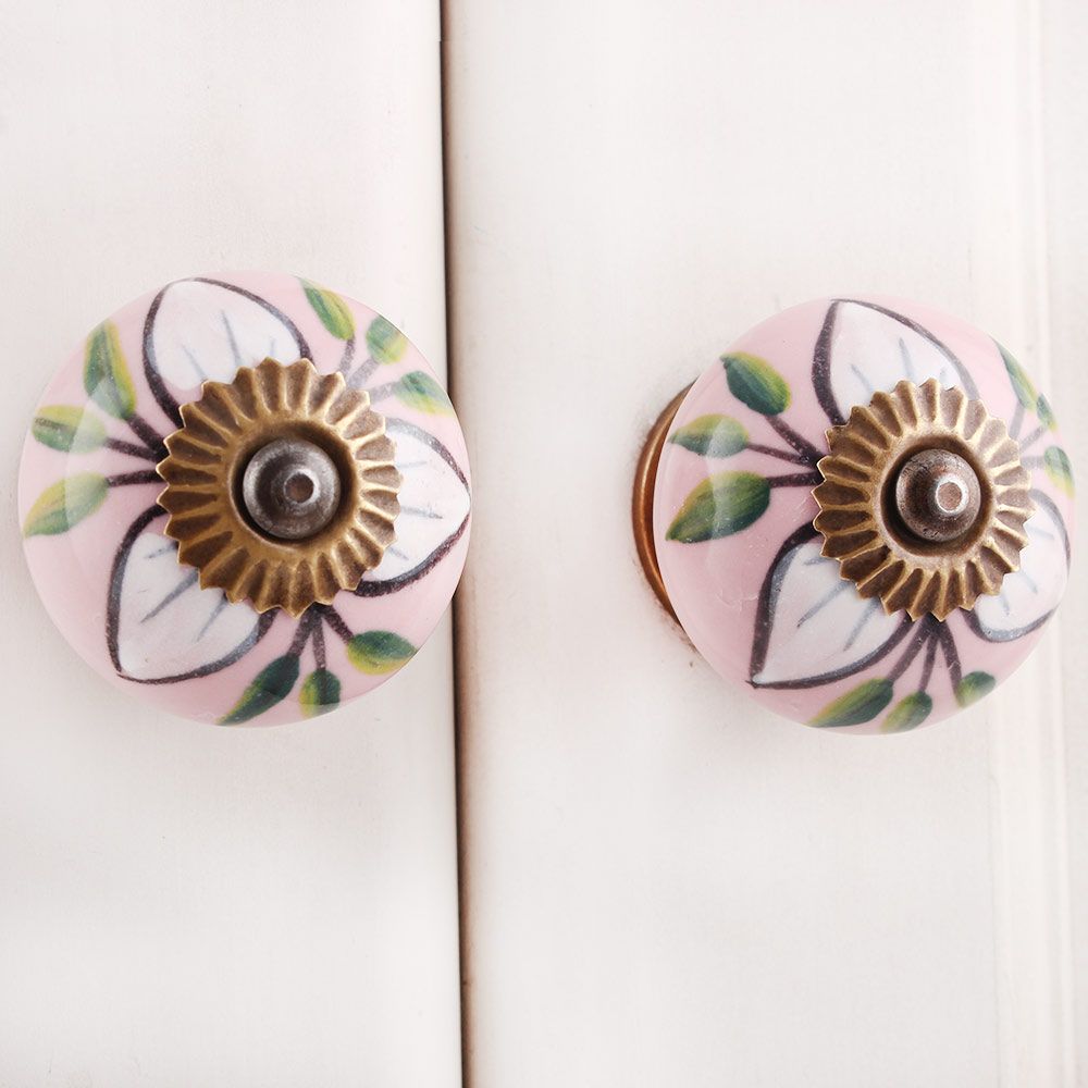 Buy Indianshelf Handmade 2 Pieces Ceramic White Door Knob Online