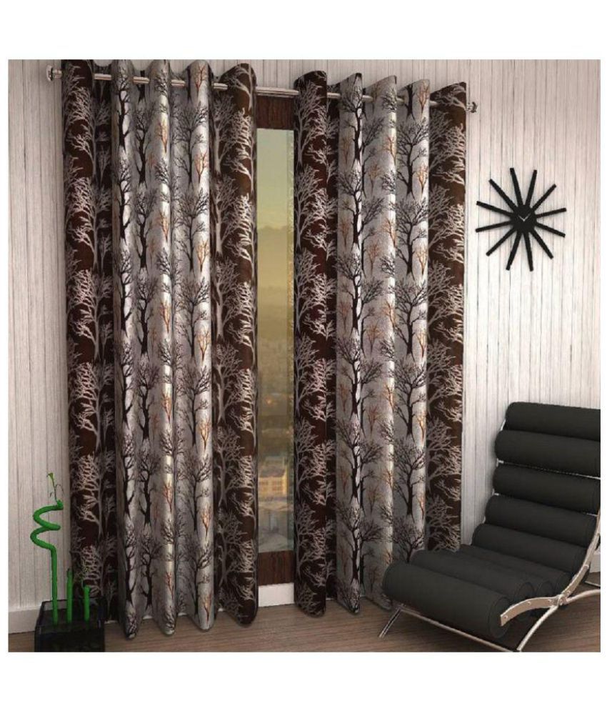     			Panipat Textile Hub Floral Semi-Transparent Eyelet Window Curtain 5 ft Pack of 4 -Brown