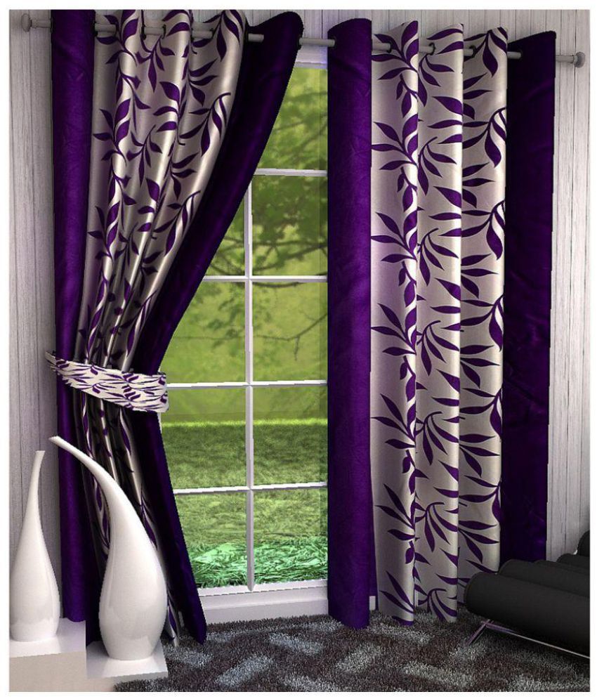     			Panipat Textile Hub Floral Semi-Transparent Eyelet Window Curtain 5 ft Pack of 4 -Purple