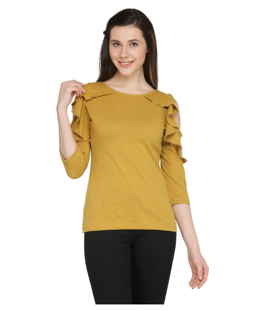 PlusS Cotton Regular Tops - Yellow - Buy PlusS Cotton Regular Tops ...