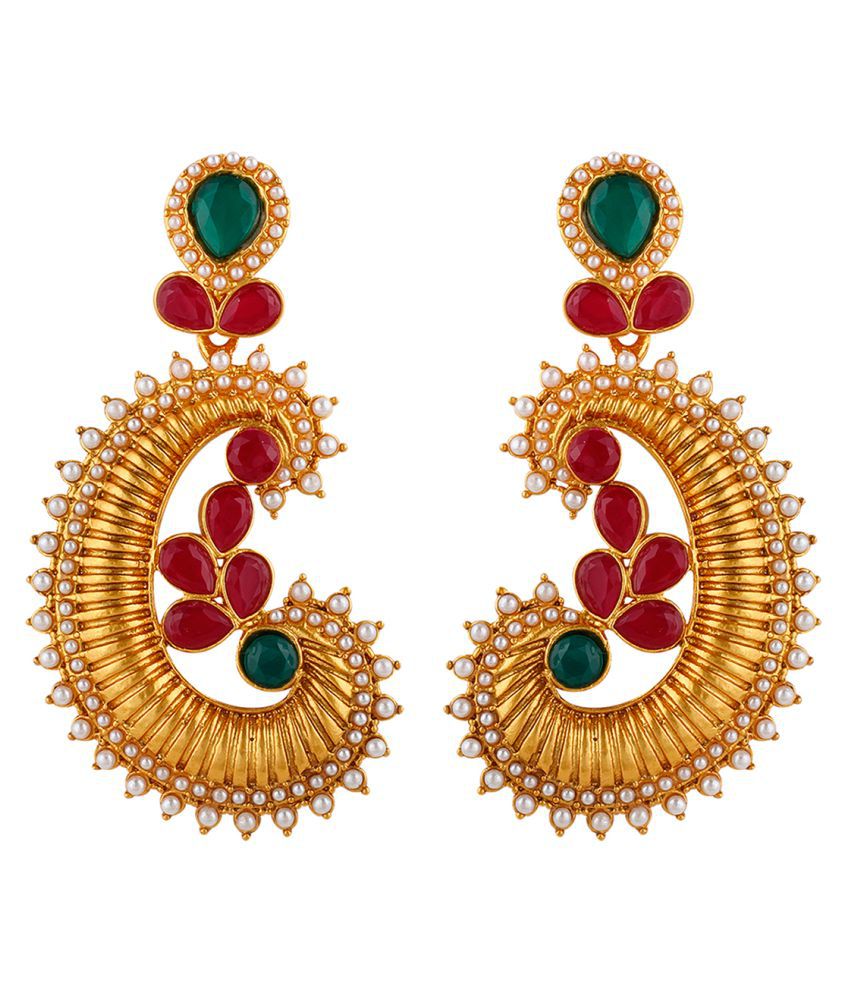     			Spargz Gold Plated Pearl Ruby Emerald Matte Finish Dangle Earring Set For Women & Girls AIER 1367