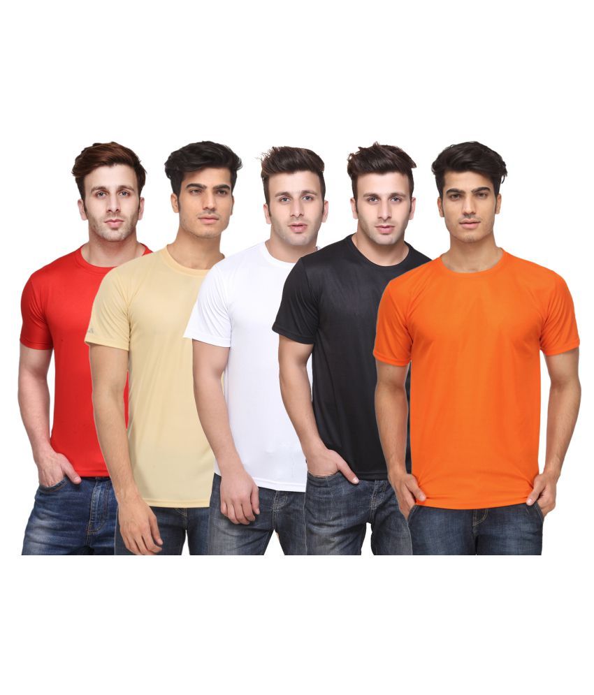     			Funky Guys Polyester Slim Fit Solid Half Sleeves Men's Round Neck T-Shirt - ( Pack of 5 )