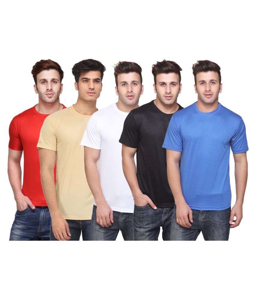     			Funky Guys Polyester Slim Fit Solid Half Sleeves Men's Round Neck T-Shirt - ( Pack of 5 )