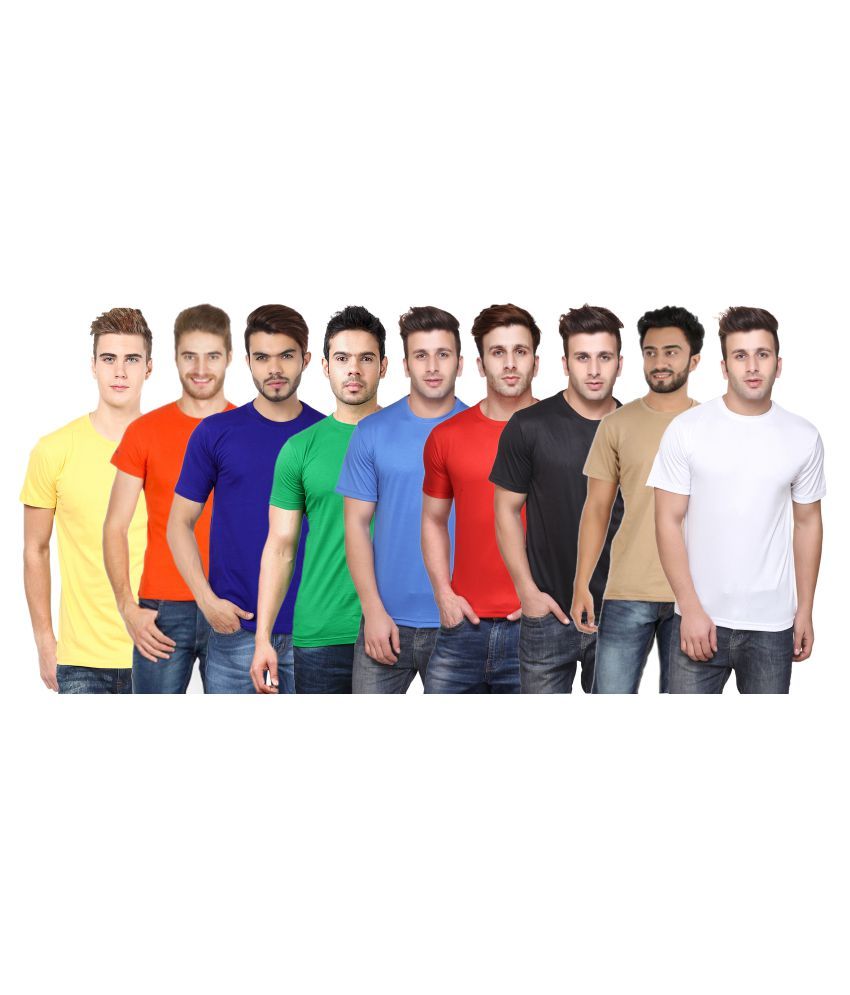     			Funky Guys Polyester Slim Fit Solid Half Sleeves Men's Round Neck T-Shirt - ( Pack of 9 )