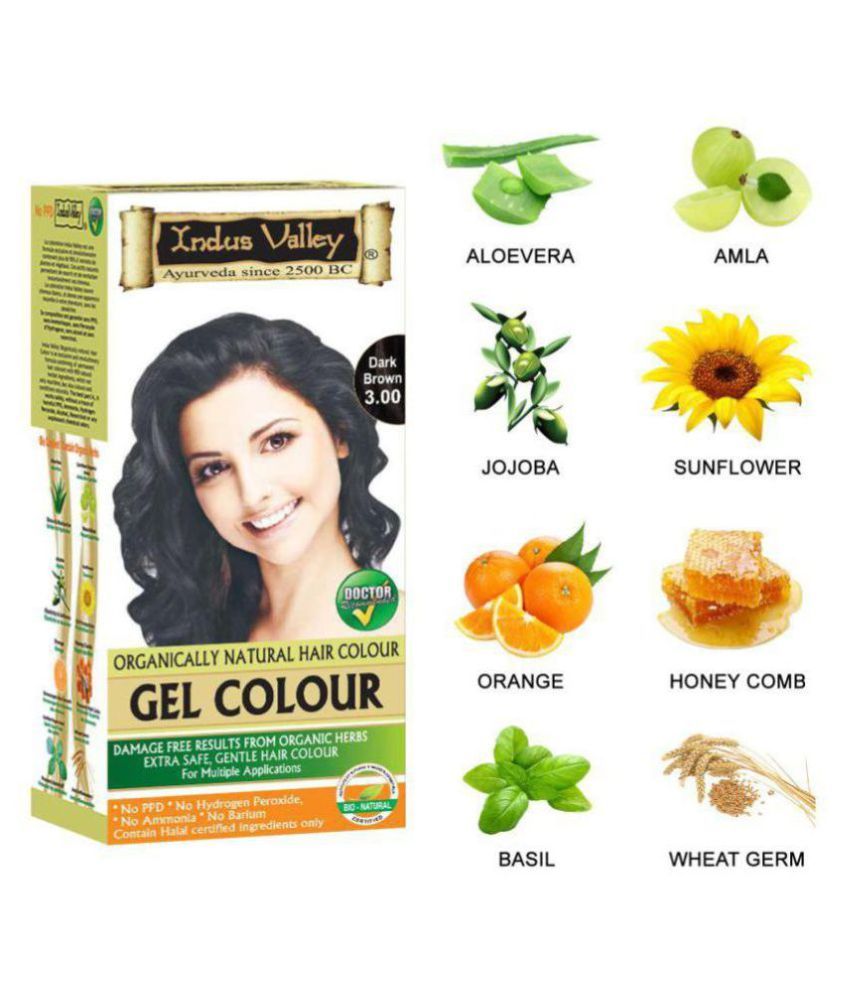 Indus Valley Gel Dark Brown Hair Color With Shampoo & Hair ...