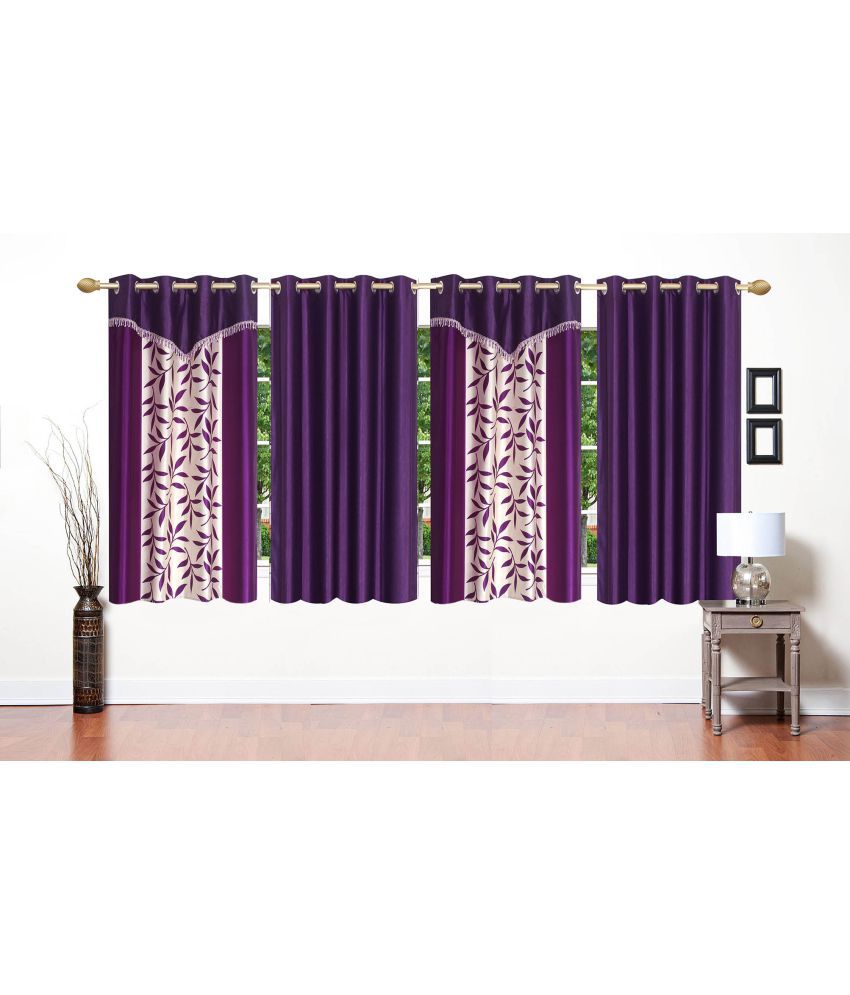    			Stella Creations Set of 4 Window Eyelet Curtains Floral Purple