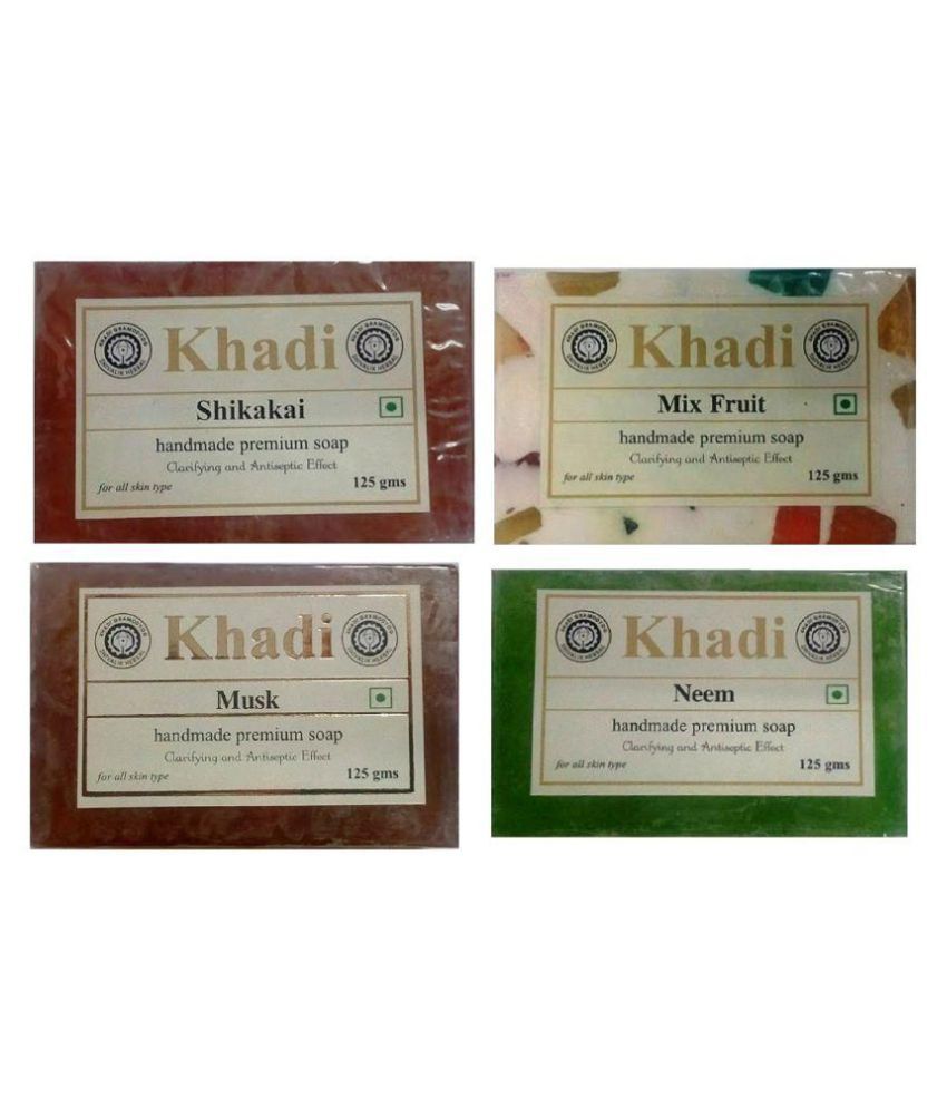     			Khadi Herbal Soap Combo: Shikakai, Mix Fruit, Musk & Neem Soap 500 gm Pack of 4