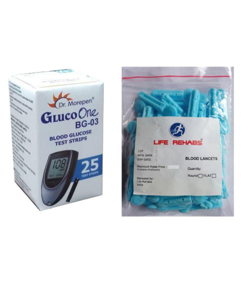     			Dr. Morepen Gluco one BG03 25 Sugar Test strips+life rehabs 25 lancets