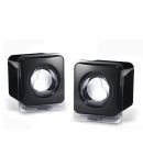 WowObjects Black color square shaped mini computer speaker 2.0 channel with USB port and 3.5mm audio jack