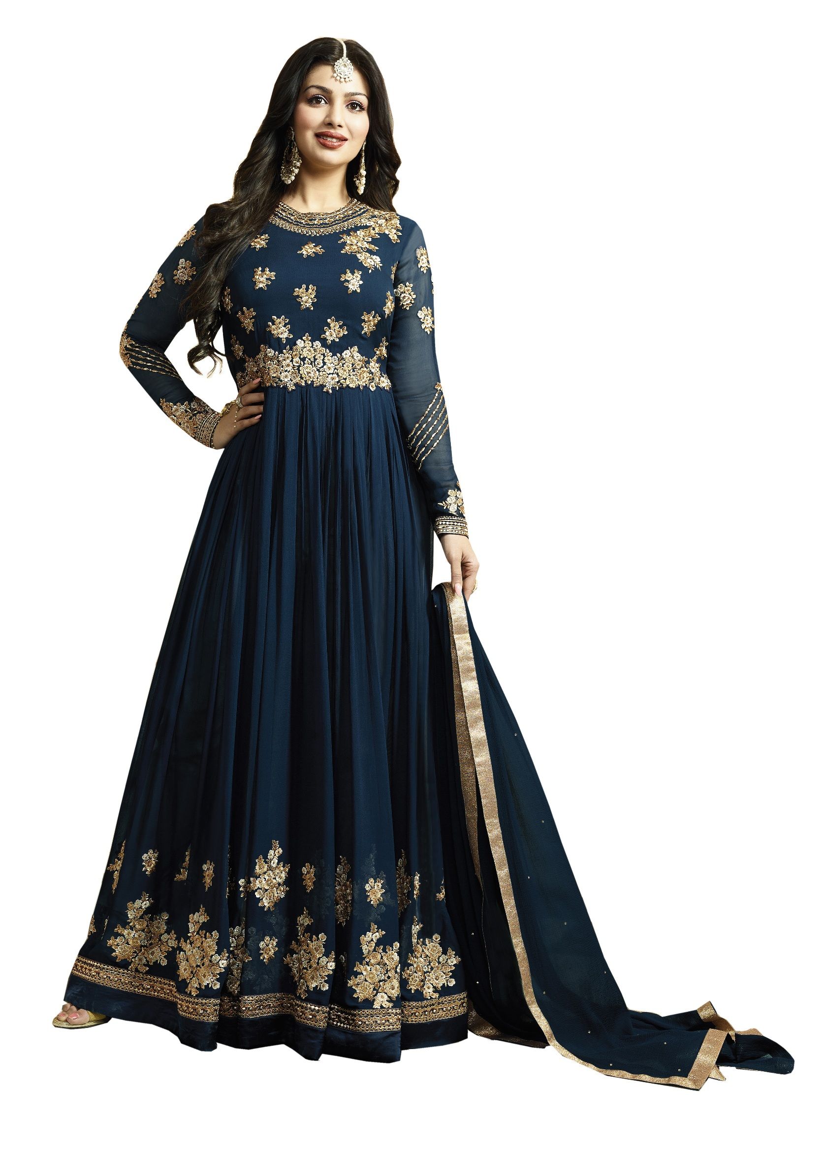 Jiva Blue and Grey Georgette Anarkali Semi-Stitched Suit - Buy Jiva ...