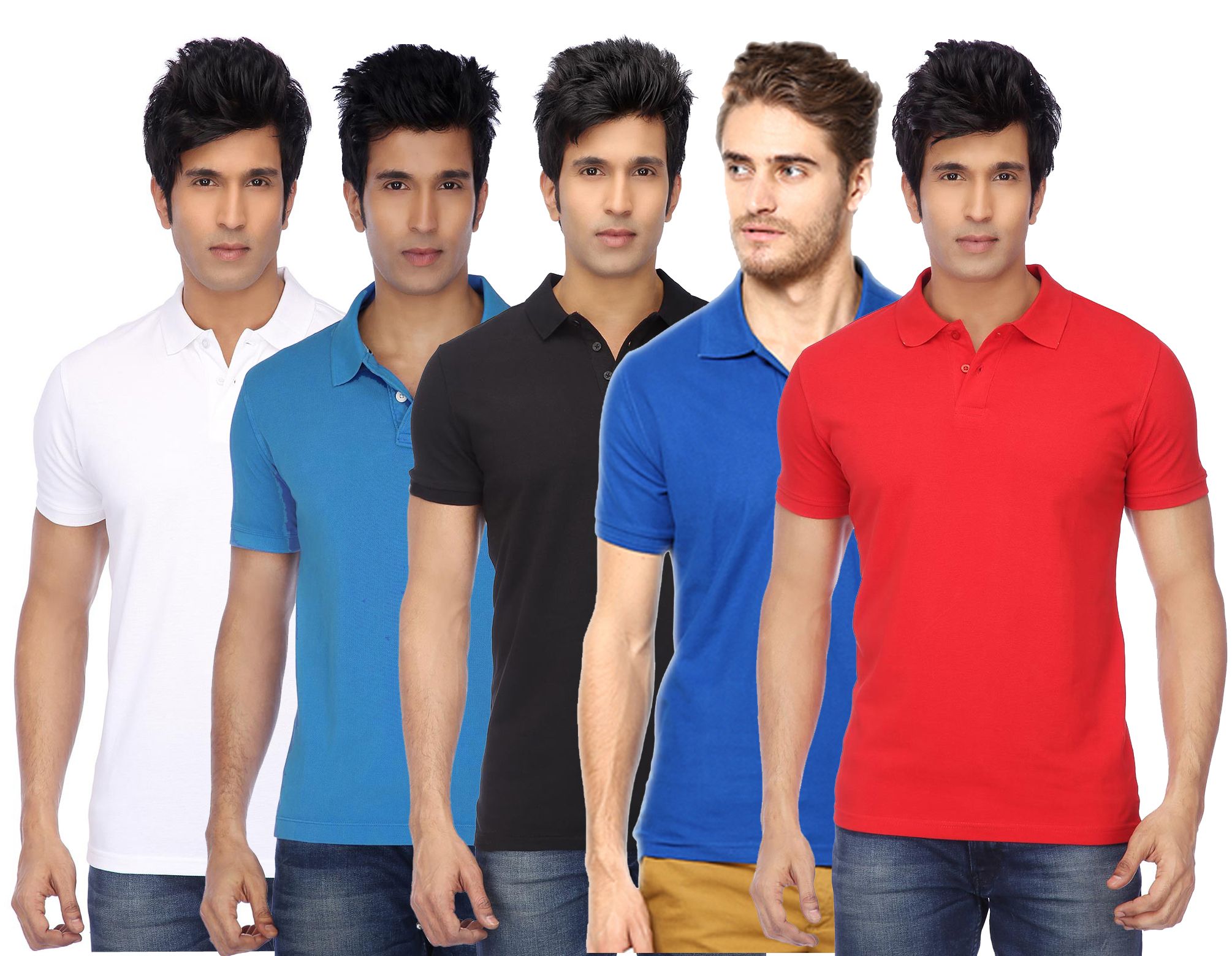     			Funky Guys Pack of 5 Cotton Blend Slim Fit Solid Half Sleeves Men's Polo T Shirt ( Multicolor )