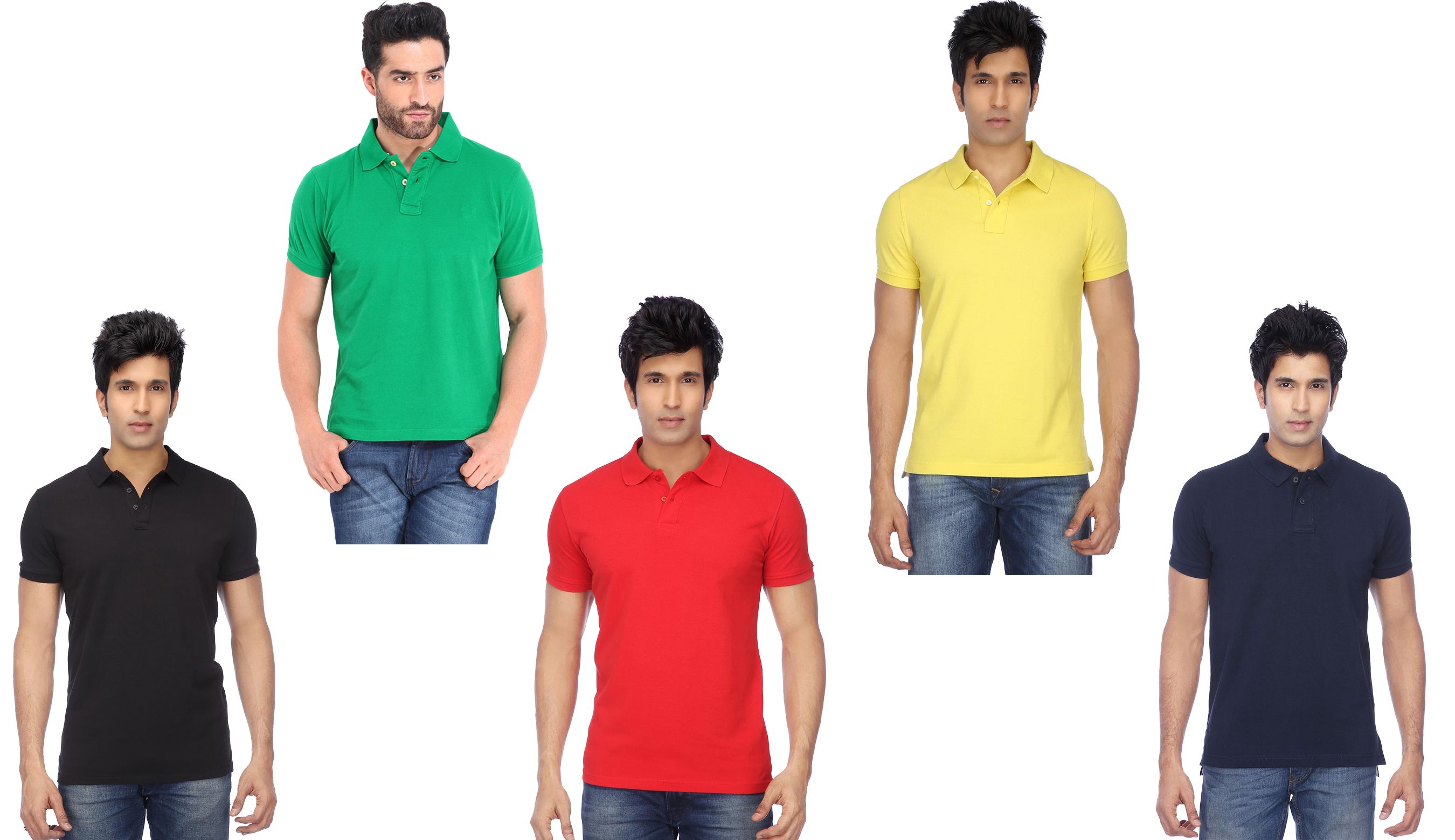     			Funky Guys Pack of 5 Cotton Blend Slim Fit Solid Half Sleeves Men's Polo T Shirt ( Multicolor )