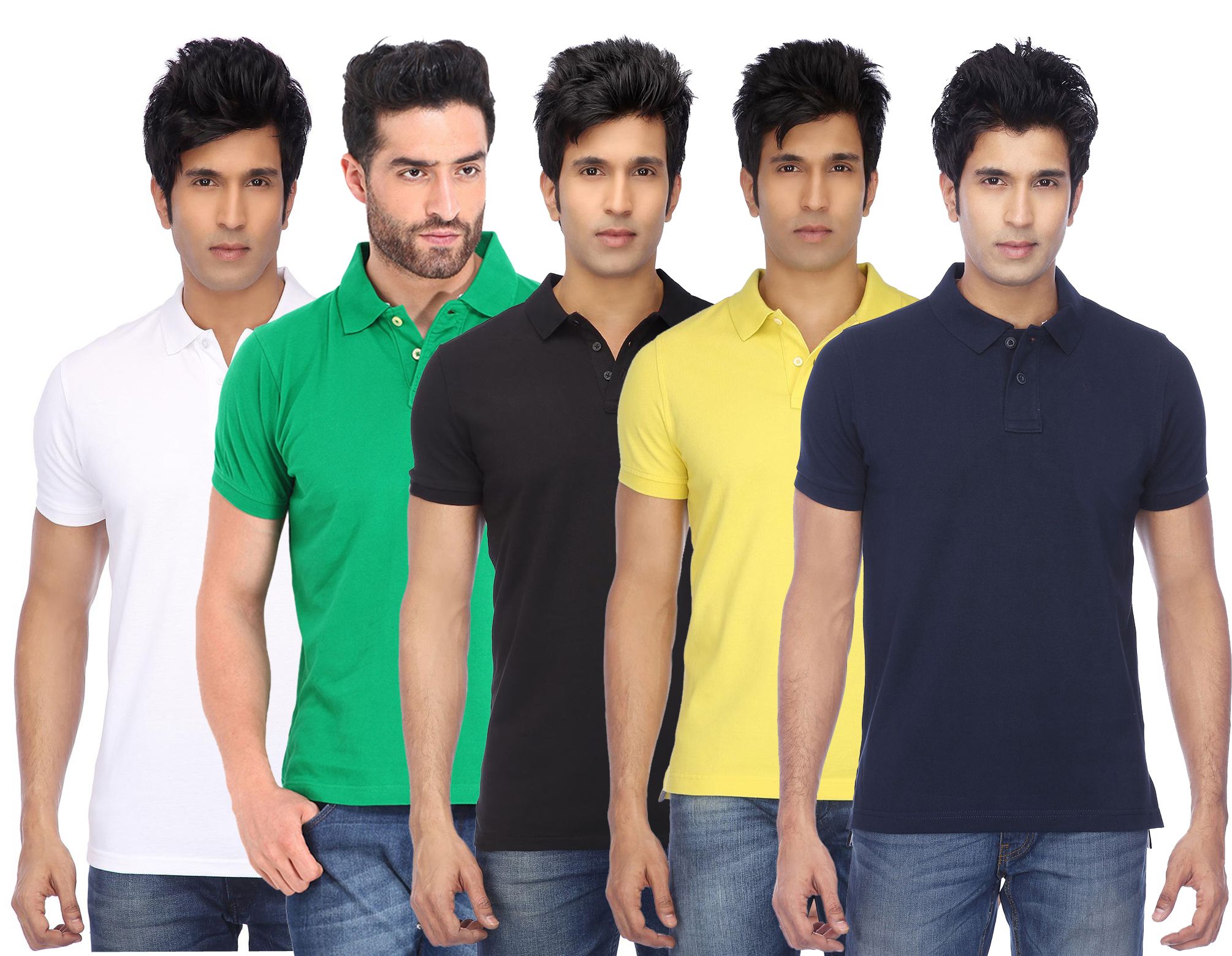     			Funky Guys Pack of 5 Cotton Blend Slim Fit Solid Half Sleeves Men's Polo T Shirt ( Multicolor )