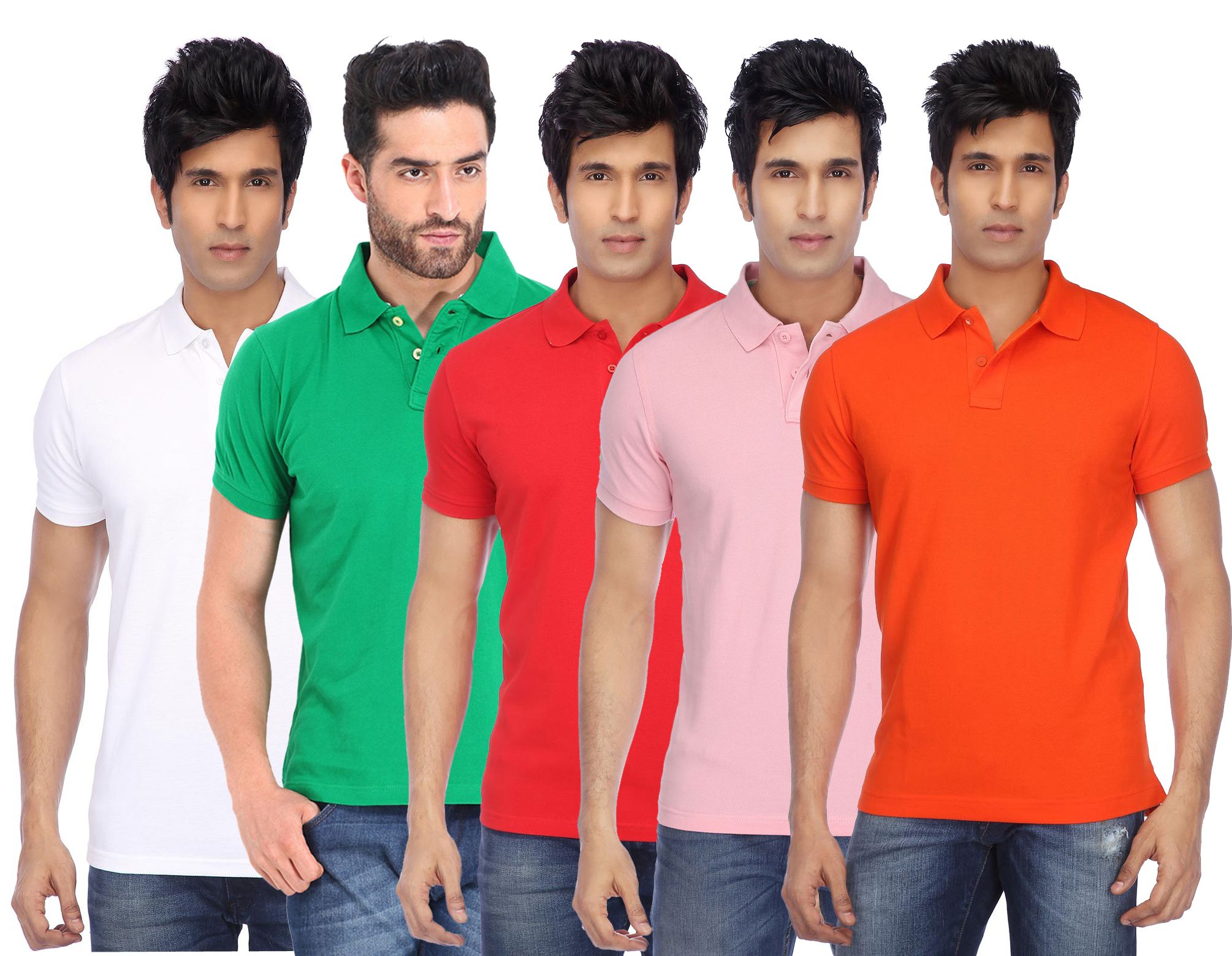     			Funky Guys Pack of 5 Cotton Blend Slim Fit Solid Half Sleeves Men's Polo T Shirt ( Multicolor )