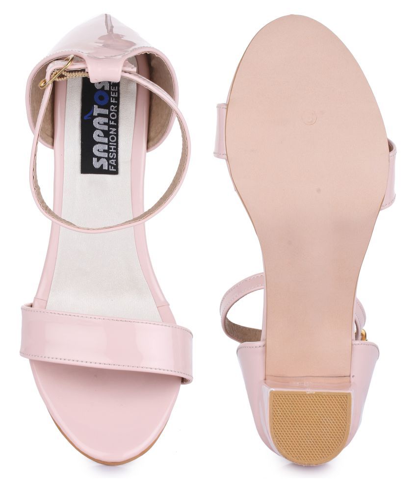 pink low block heel shoes