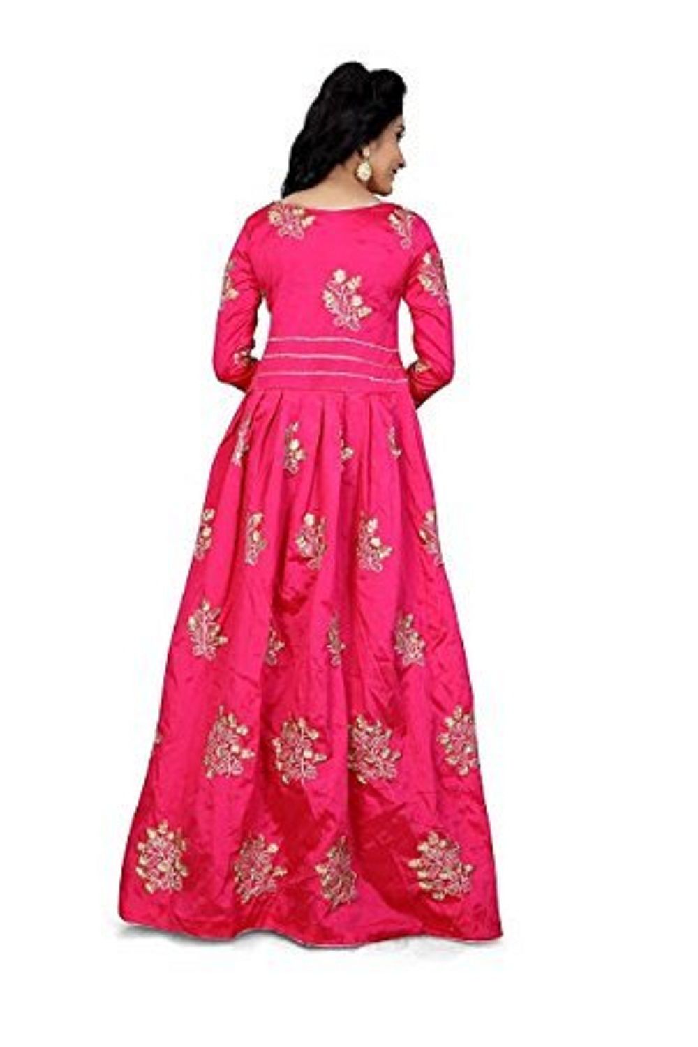 Hirva Collections Red and Pink Cotton Silk Anarkali Gown Semi-Stitched ...