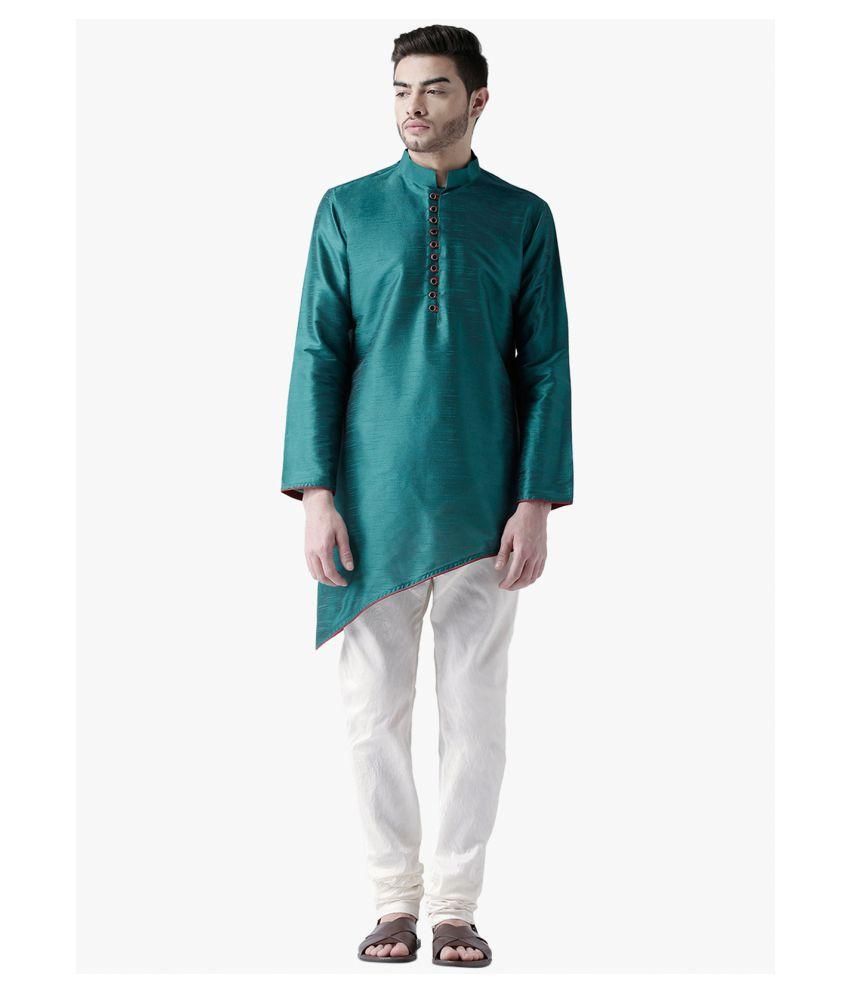     			Deyann Green Silk Blend Kurta Pyjama Set