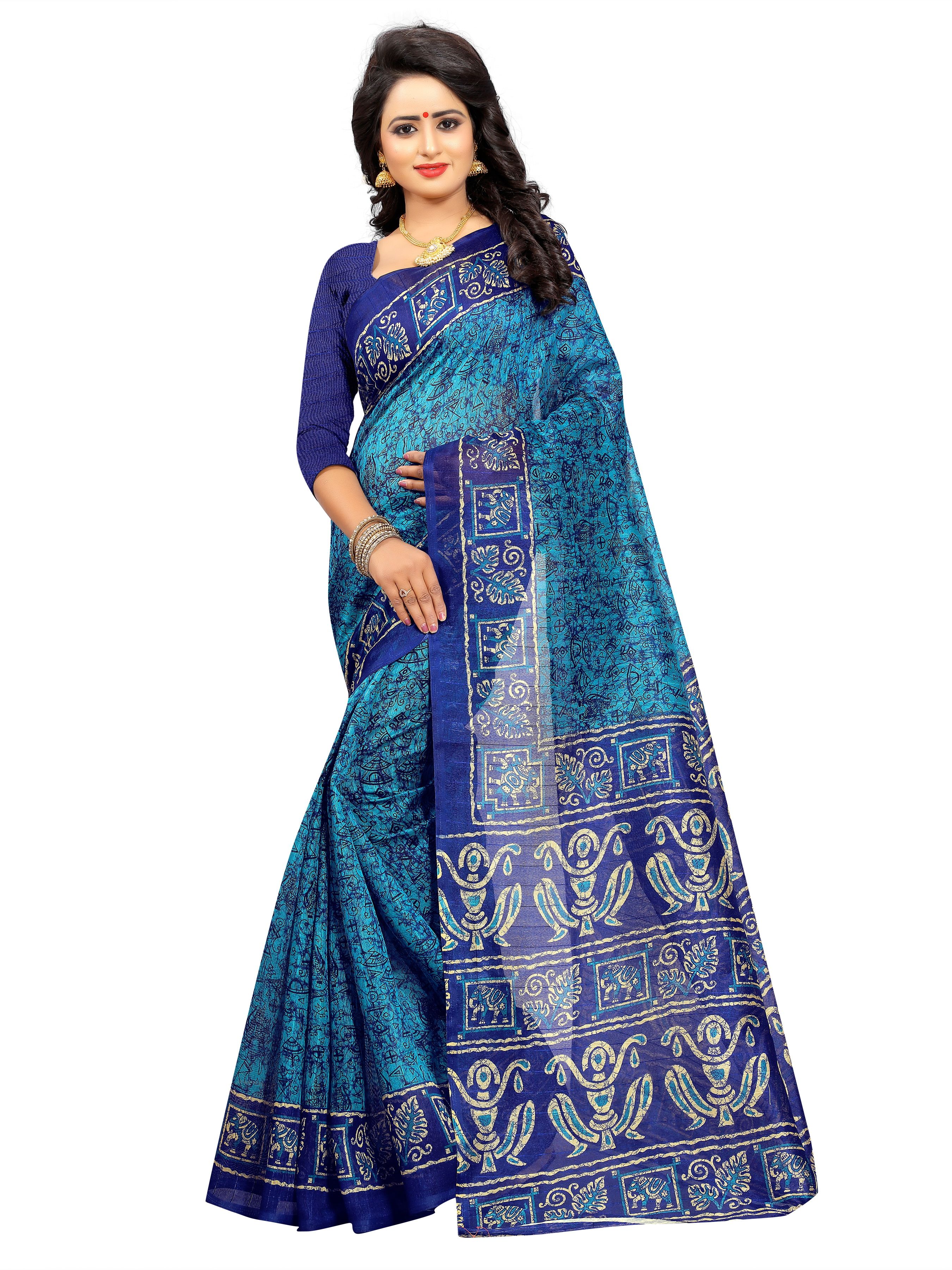 Sanskriti Designers Blue Bhagalpuri Silk Saree - Buy Sanskriti ...