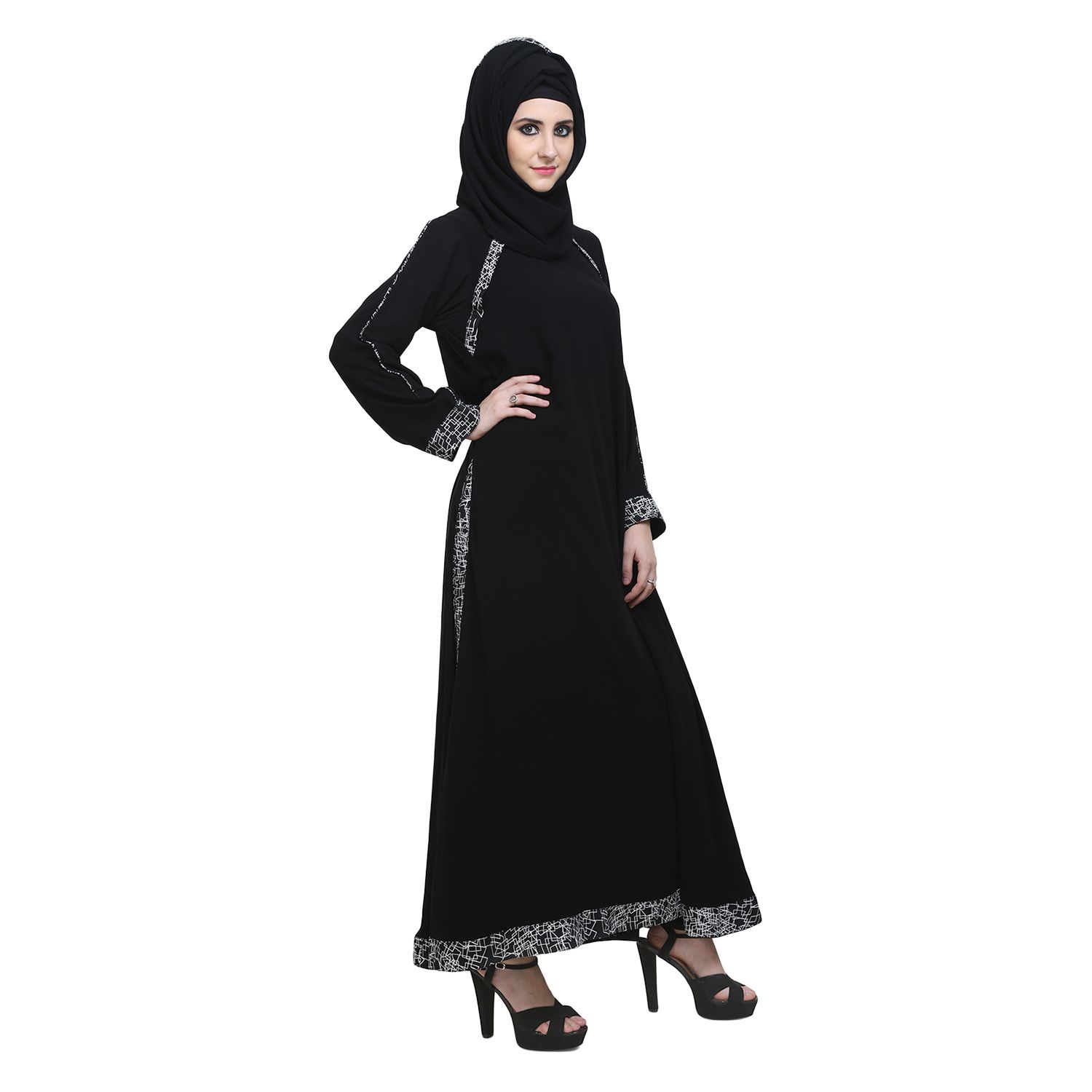abaya Black Crepe Stitched Burqas with Hijab Price in India - Buy abaya Black Crepe Stitched 