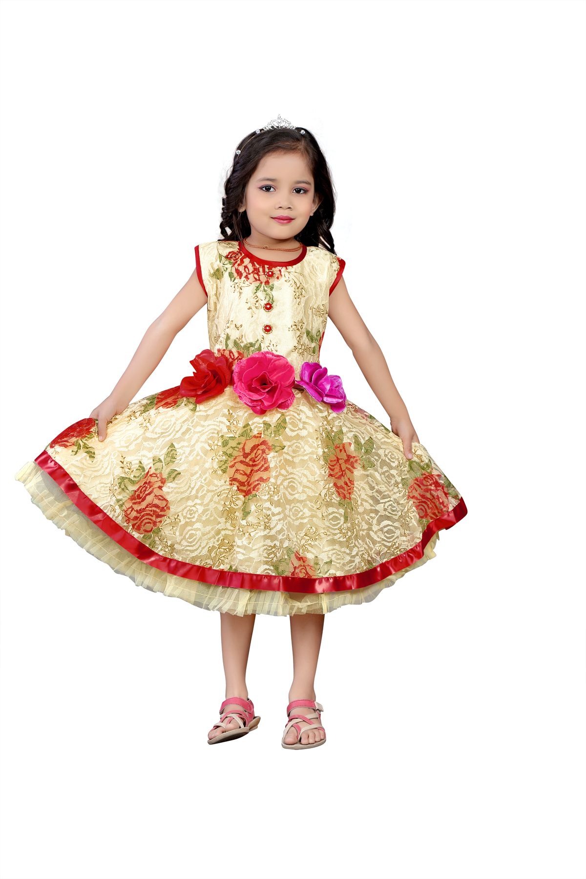 Dubai Creation Baby Girls Red Color Birthday Party wear Frock Dress_9