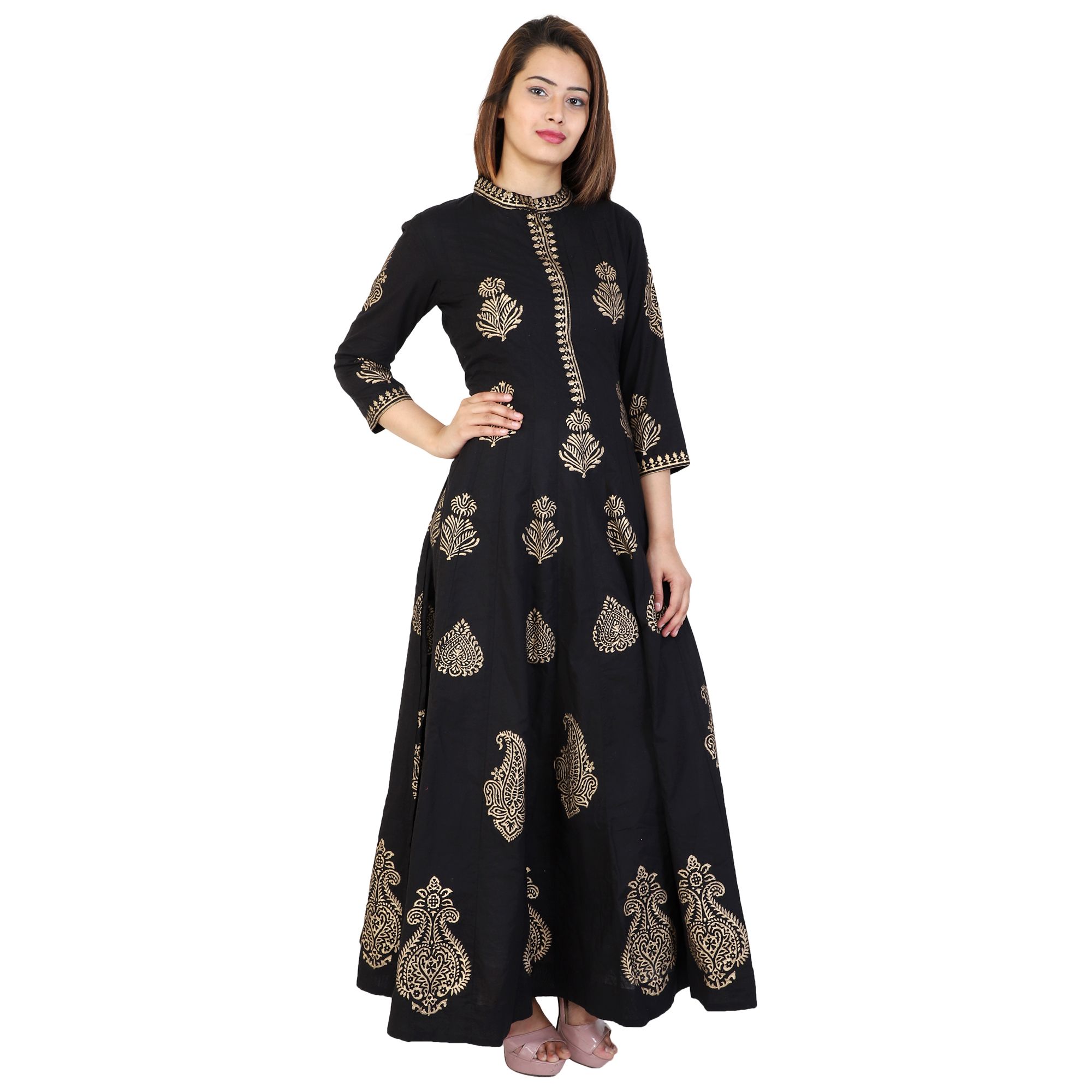 METRO FASHION Black Cotton Anarkali Kurti - Buy METRO FASHION Black ...