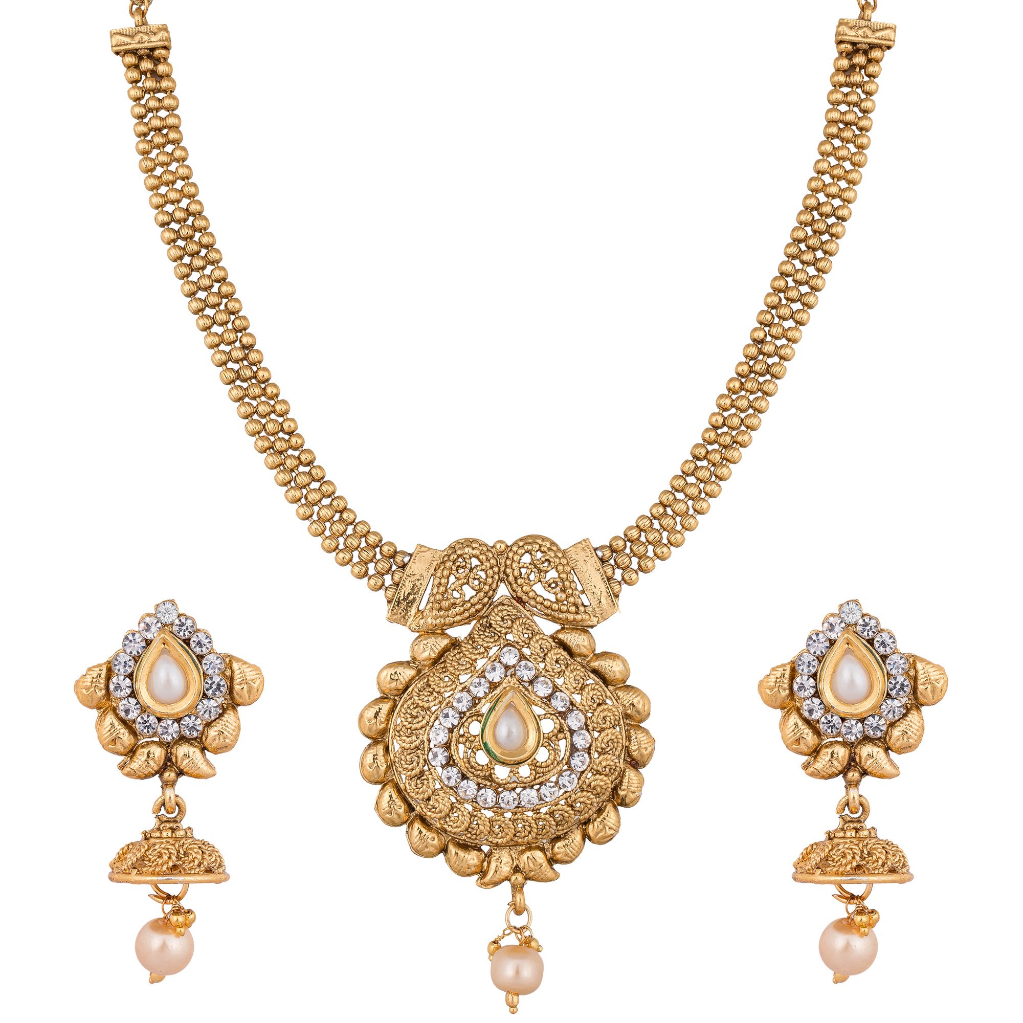 Pankh Brass Golden Necklace Set Combo-270 - Buy Pankh Brass Golden ...