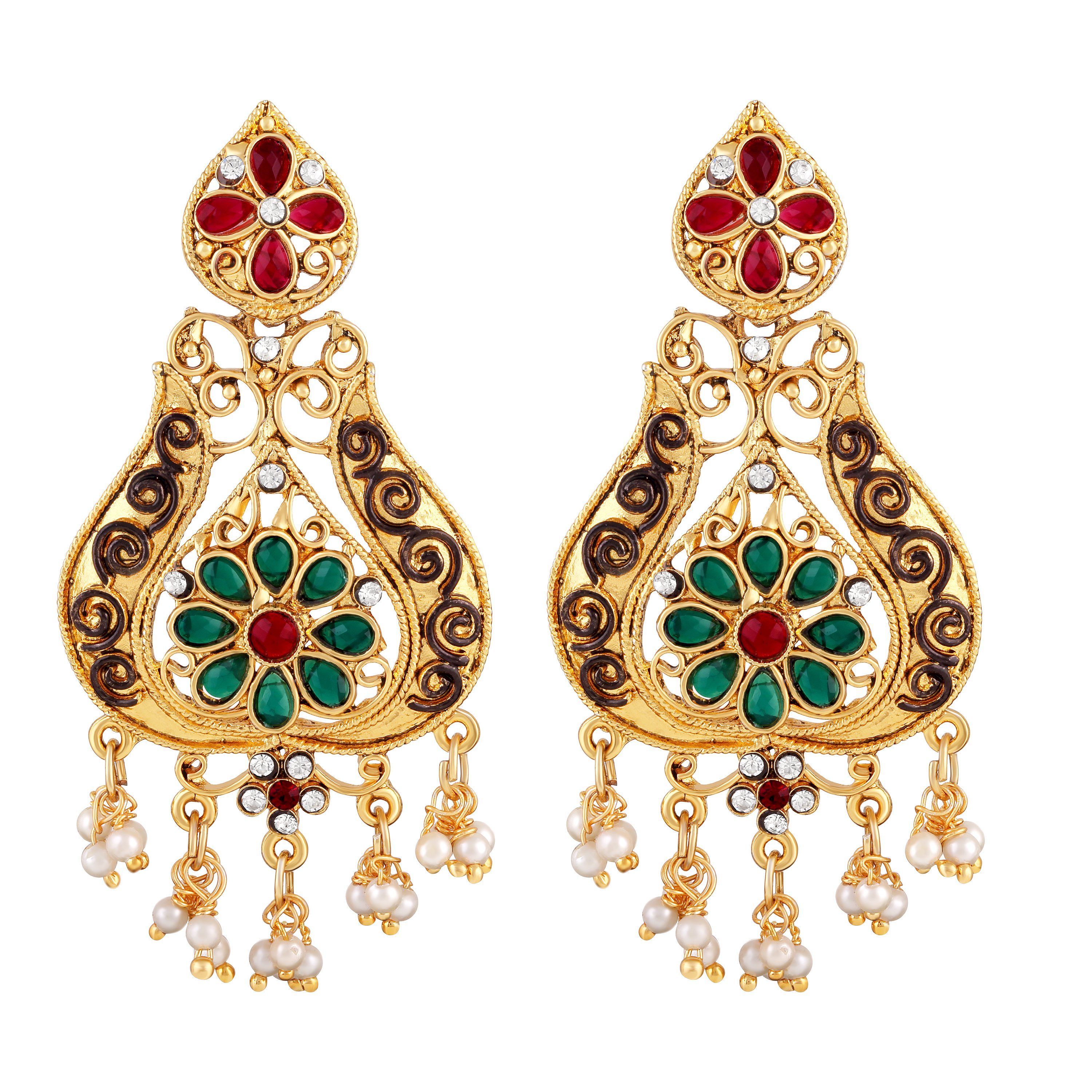     			Asmitta Exotic Leaf Shape Gold Plated Multi Color Stone Earrings For Women