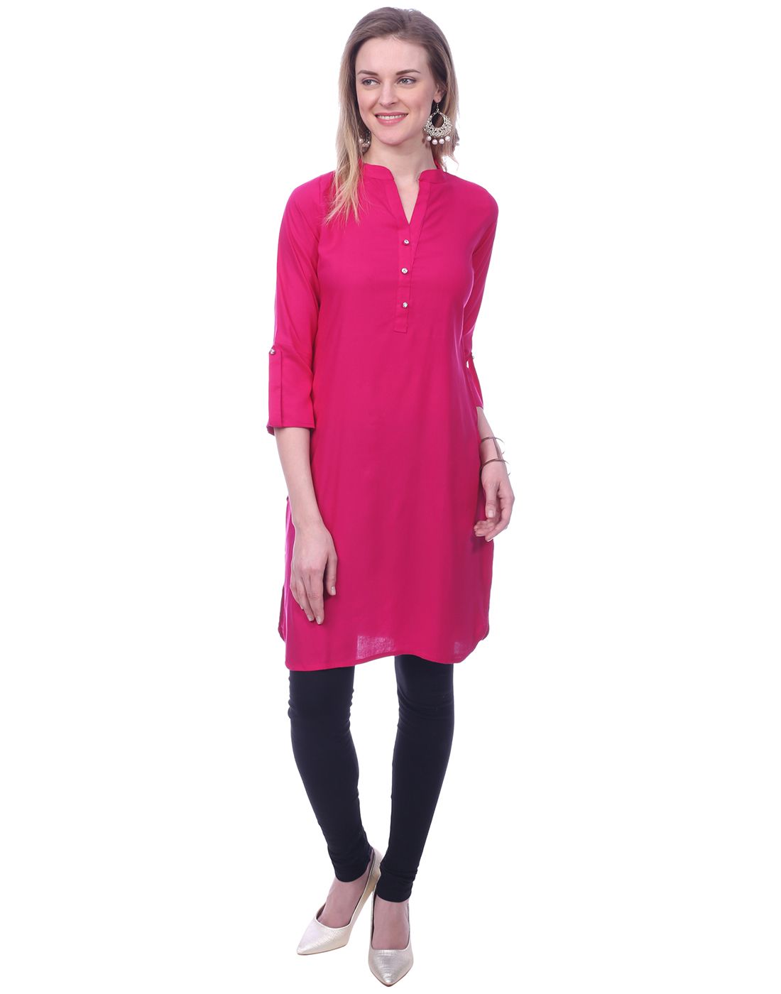     			Mystika Pink Rayon Straight Kurti