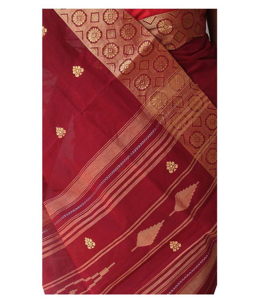 Dhaniakhali tant saree Red and Brown Bengal cotton Saree - Buy ...