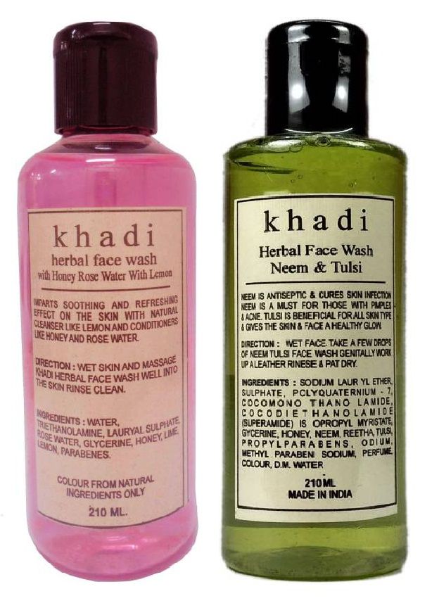     			Khadi Herbal Face Care: Honey Rose water with Lemon & Neem Tulsi Face Wash 420 ml Pack of 2
