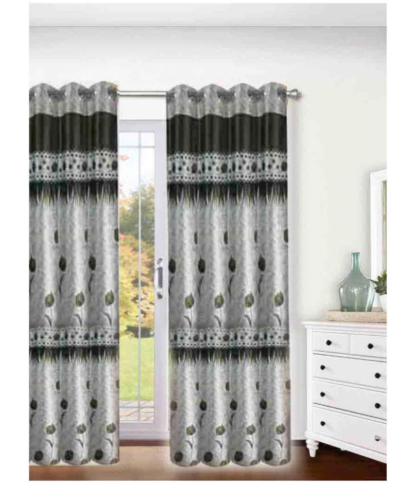 Pooja Cotton Set Of 2 Door Ring Rod Curtains Floral Multi Color