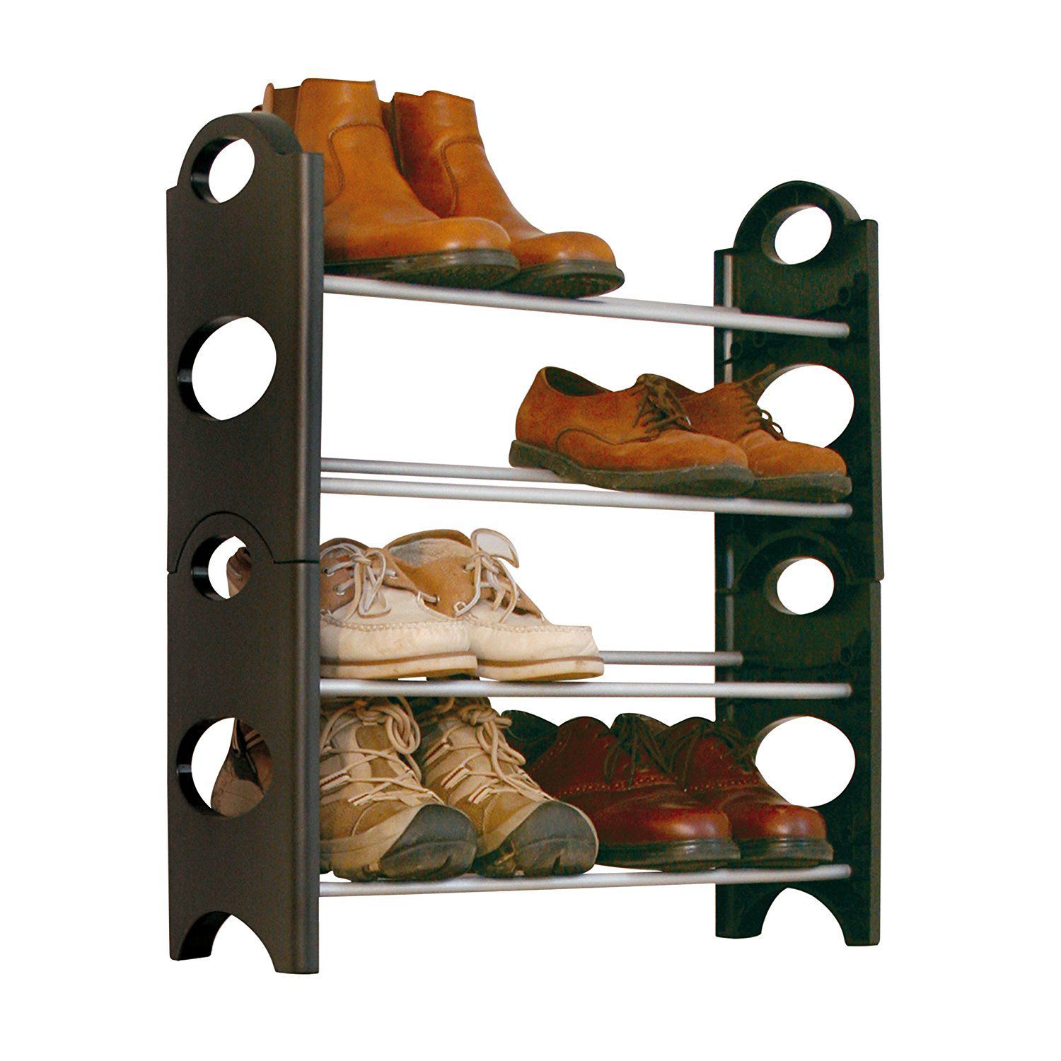 9 UINE Foldable/Collapsible Plastic 4 Tier Shoe Rack Black Buy 9
