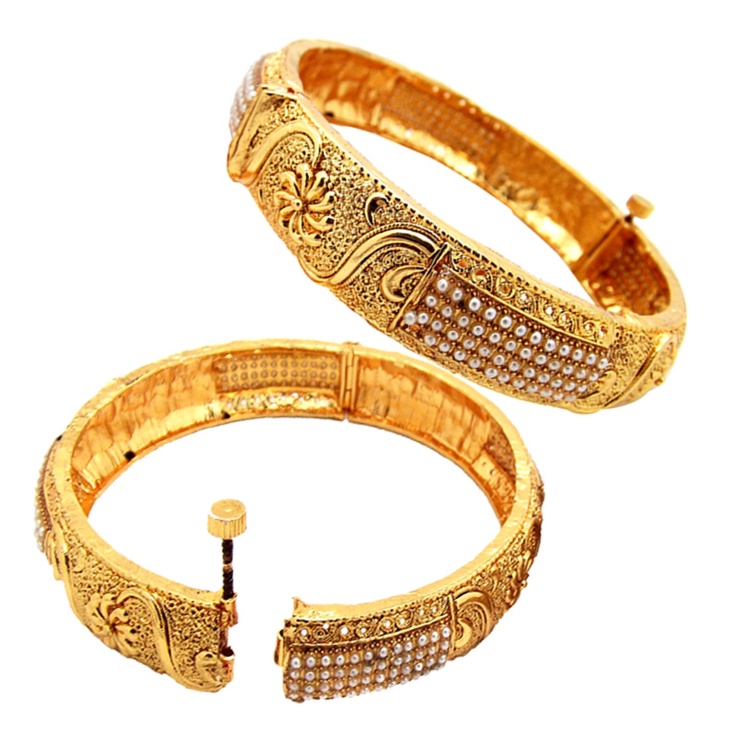 Biyu Copper Gold Plated Pearl 2pc Screw Openable Bangle Buy Biyu