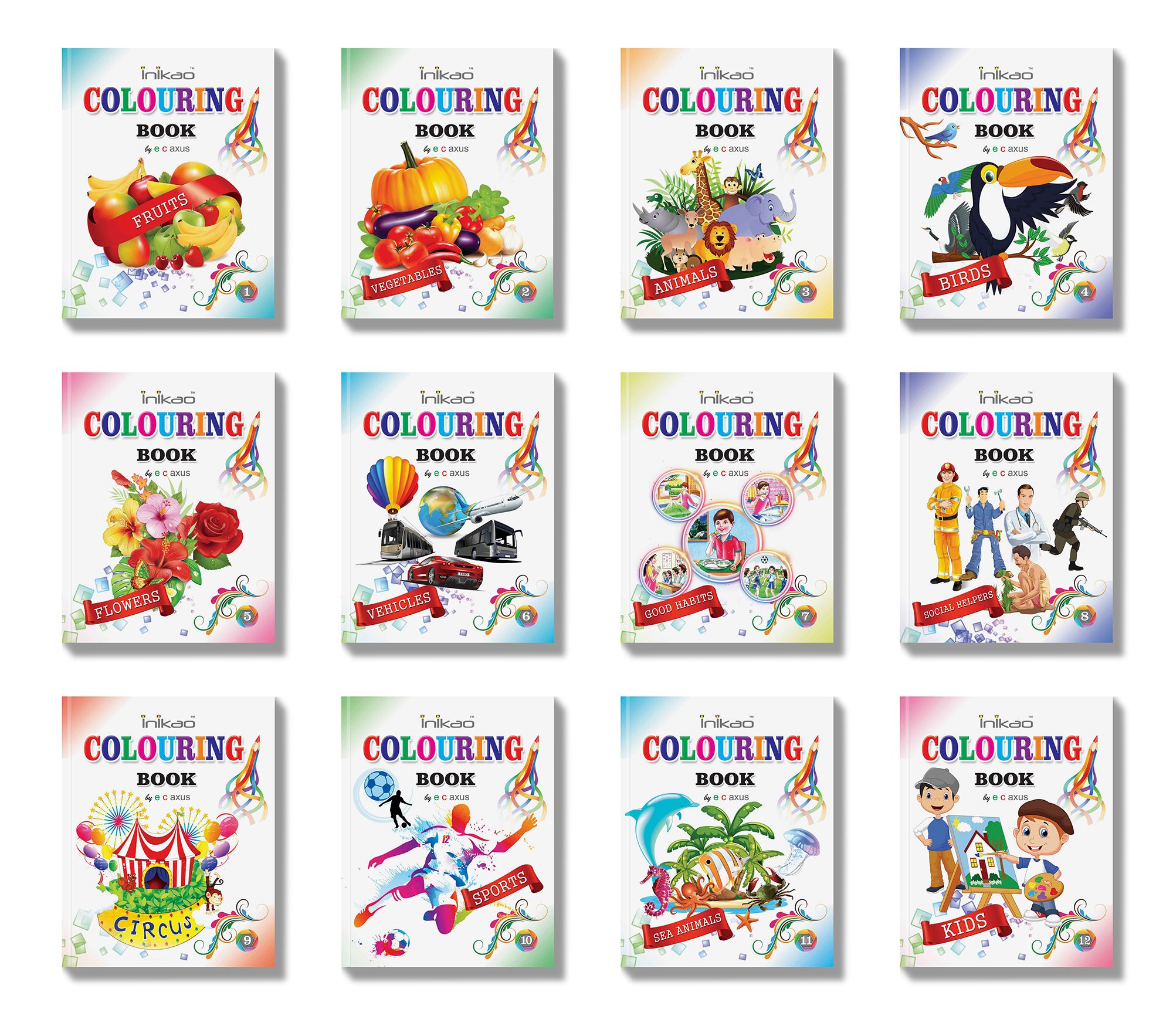     			Colouring Books Set of 12 By Inikao