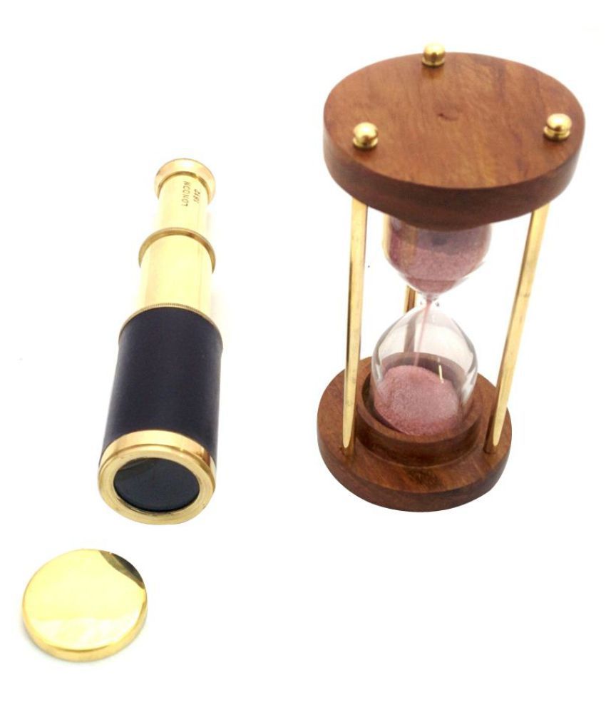     			Artshai Combo of 3 minute wooden hourglass and pocket telescope