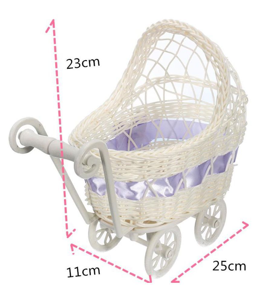 Pink 25x11x23cm Wicker Storage Basket Baby Stroller Universal Pram Shower Party 