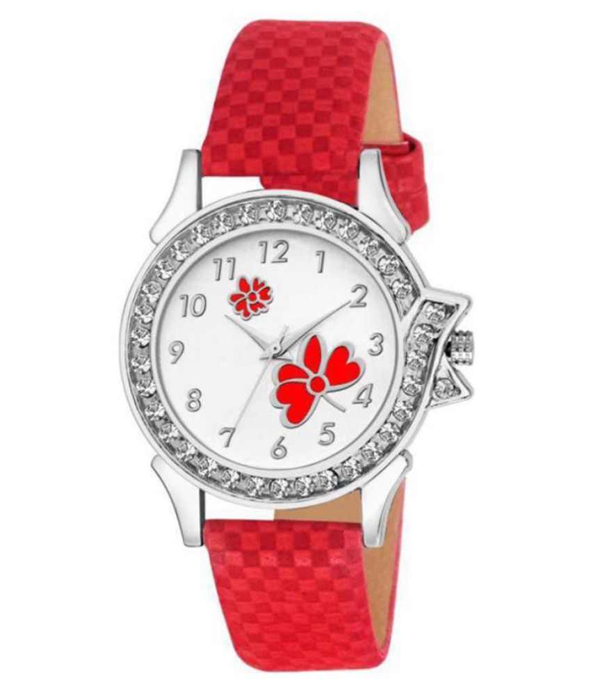 newmen - Red Leather Analog Womens Watch