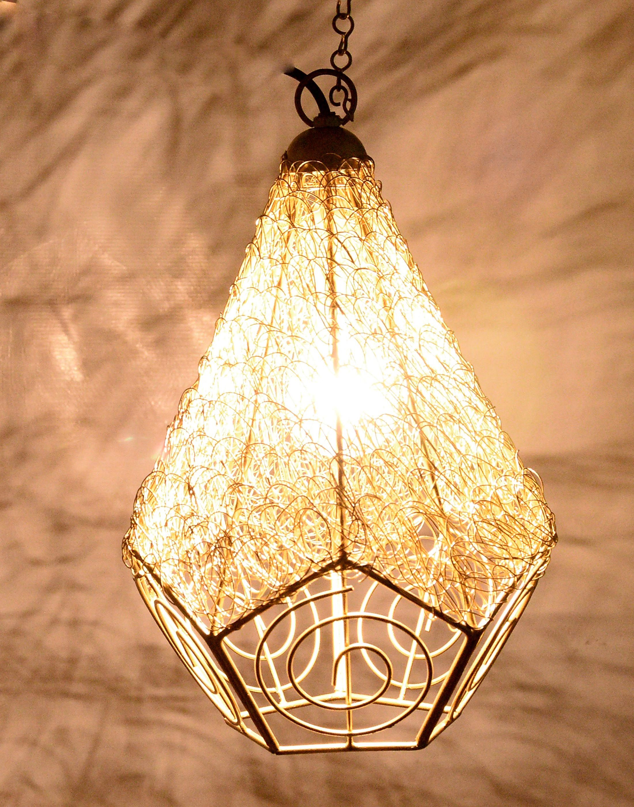 A H Iron Twisted Wire Mesh Ceiling Hanging Lamp Pendant Gold