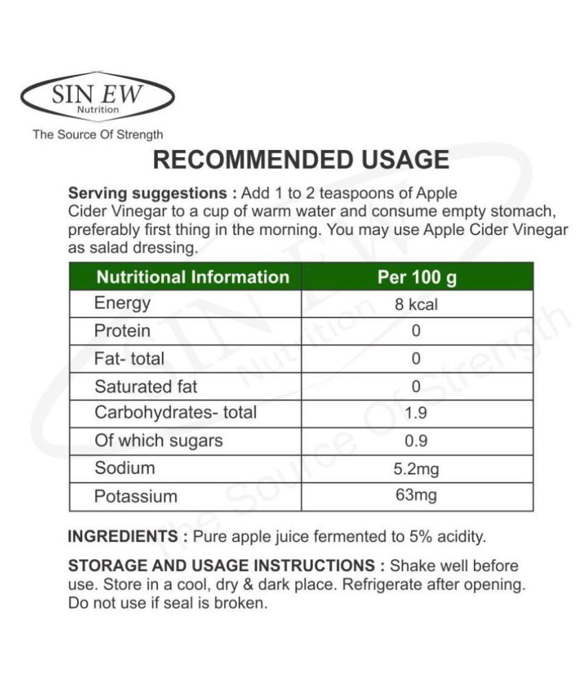 Sinew Nutrition Apple Cider Vinegar With Honey & Mother 500 g Pack of 2