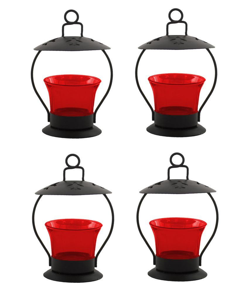     			Heaven Decor Red Table Top and Hanging Iron Tea Light Holder - Pack of 4