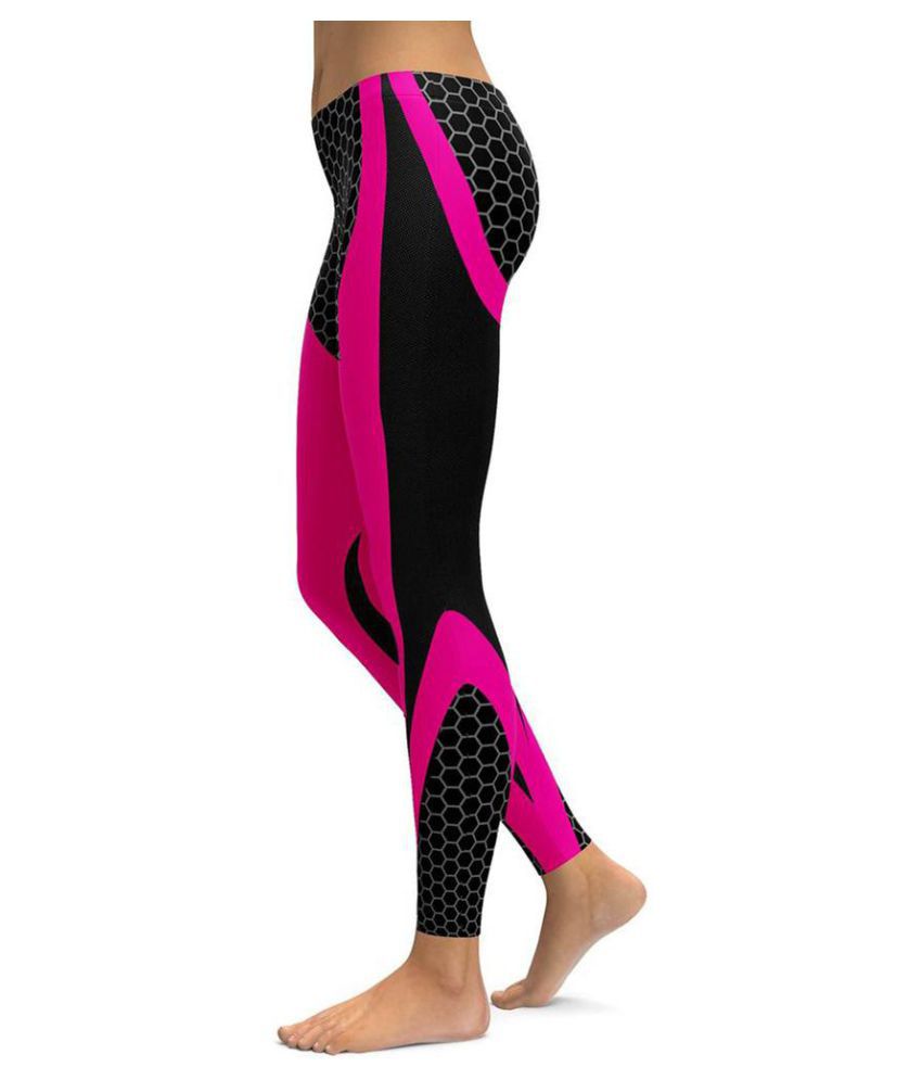 Mesh Pattern Print Leggings Fitness Women Sports Workout Elastic