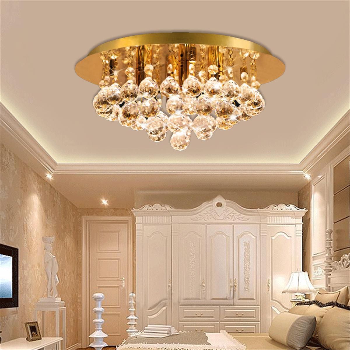 Buy Modern Gold Round Crystal Ceiling Chandelier Lights